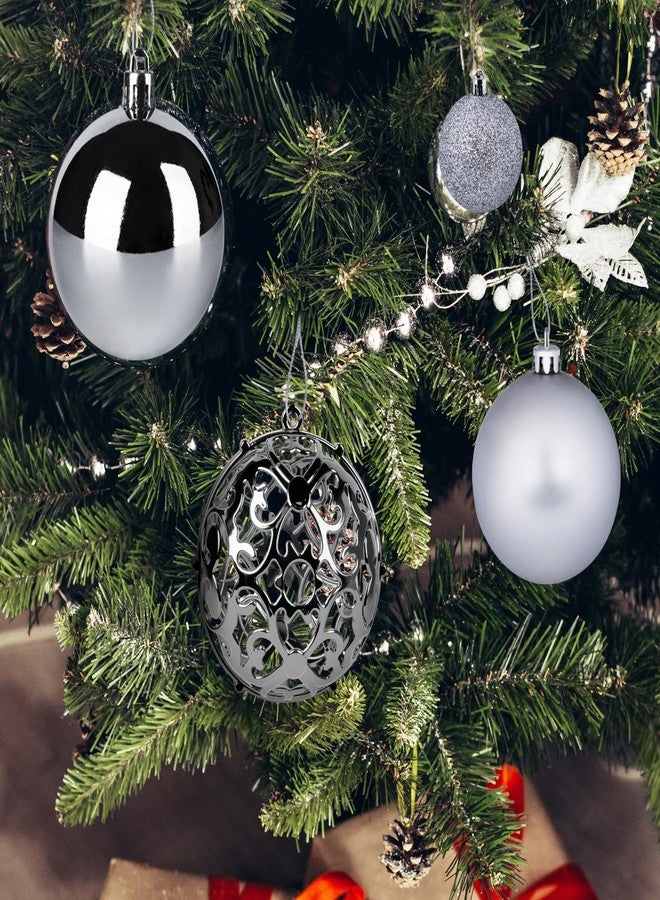 Anstore Silver Christmas Ornaments, 98 PCS Christmas Tree Balls Ornaments, Silver Christmas Ornaments, Plastic Christmas Ornaments Balls with Christmas Tree Topper and Bead Chains for Christmas Decor - Image 3